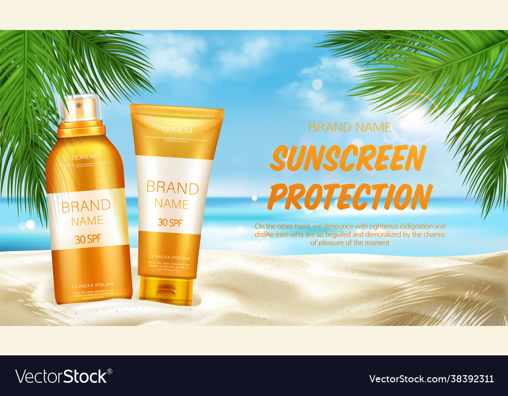 Sunscreen protection cosmetic mock up banner Vector Image