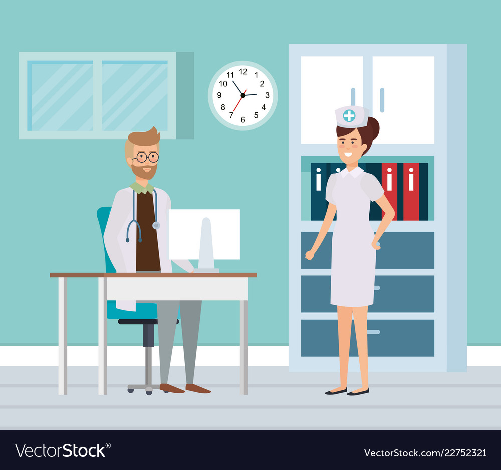 Doctor with nurse in consulting room Royalty Free Vector