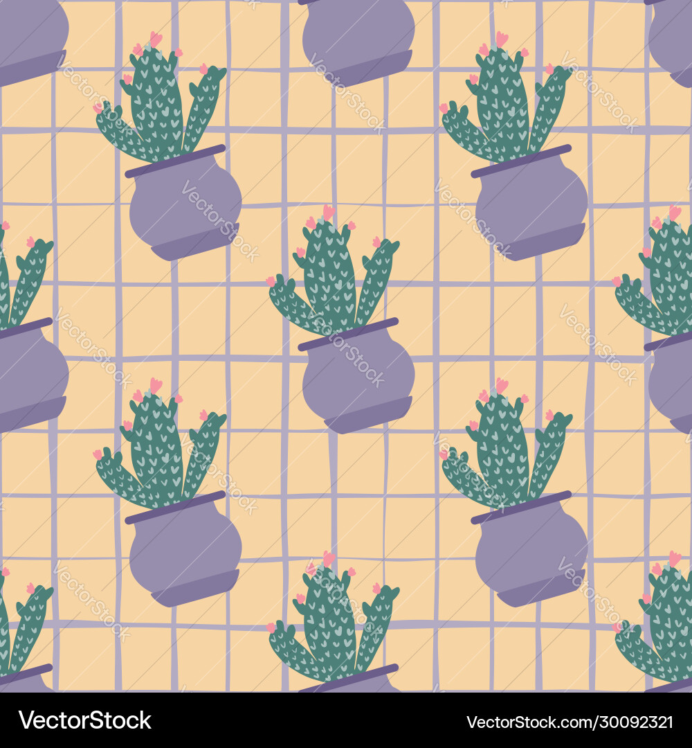 Hand drawn cactus in pot seamless pattern Vector Image
