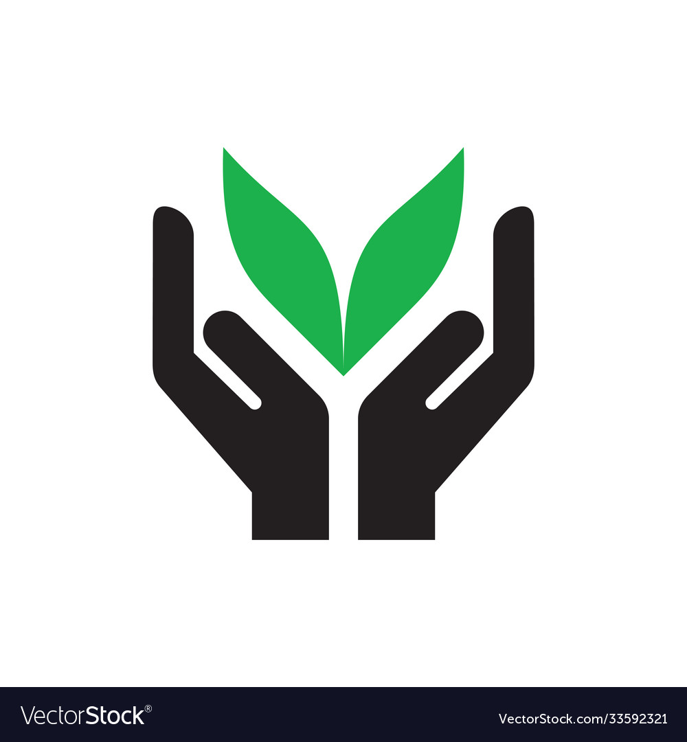 Hands with green leaves - icon on white background
