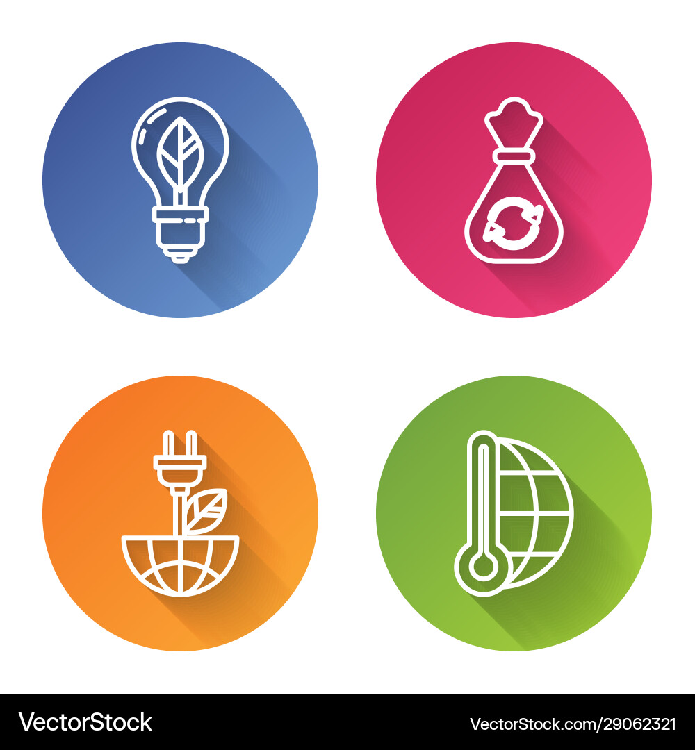 Set line light bulb with leaf garbage bag Vector Image