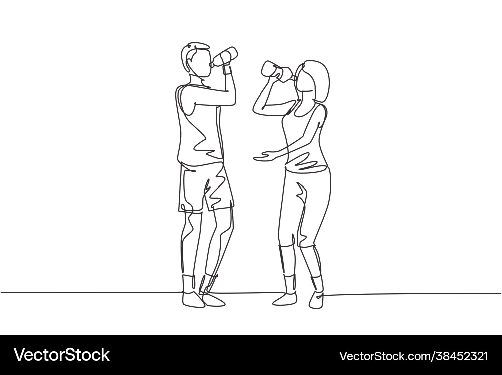 Single continuous line drawing couple Royalty Free Vector