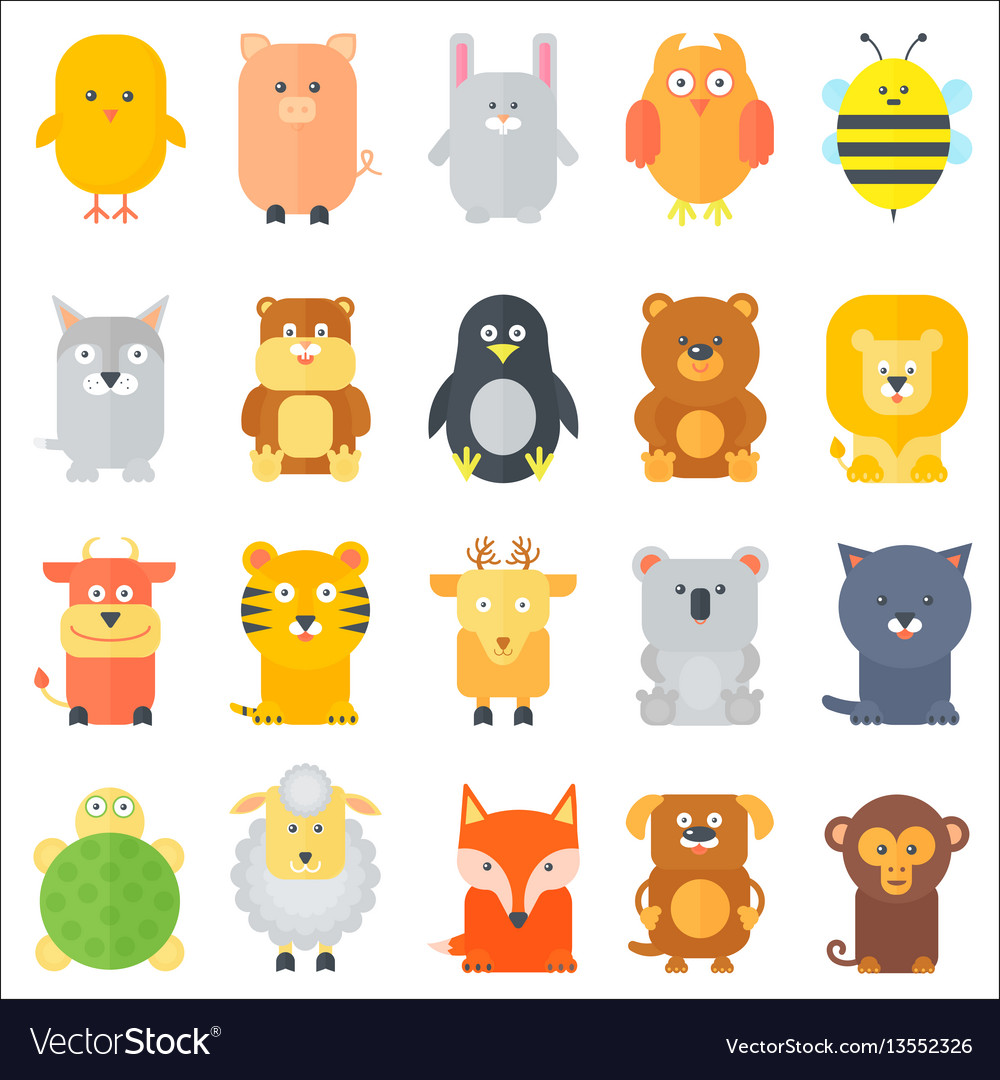 Download Animal icons collection flat animals set Vector Image