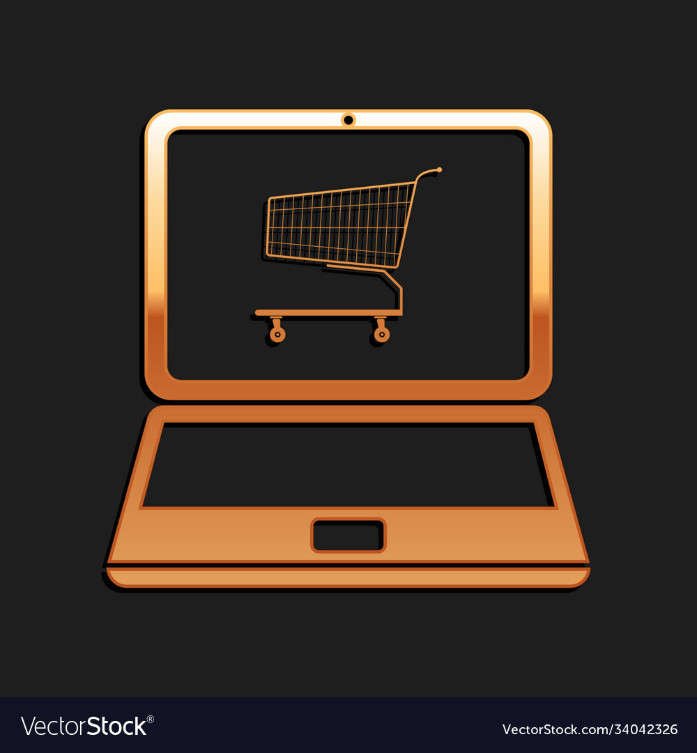 Gold online shopping concept cart Royalty Free Vector Image