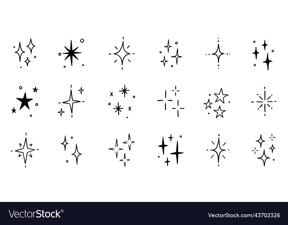 Line Star Glitter Shine Of Doodle Set Royalty Free Vector