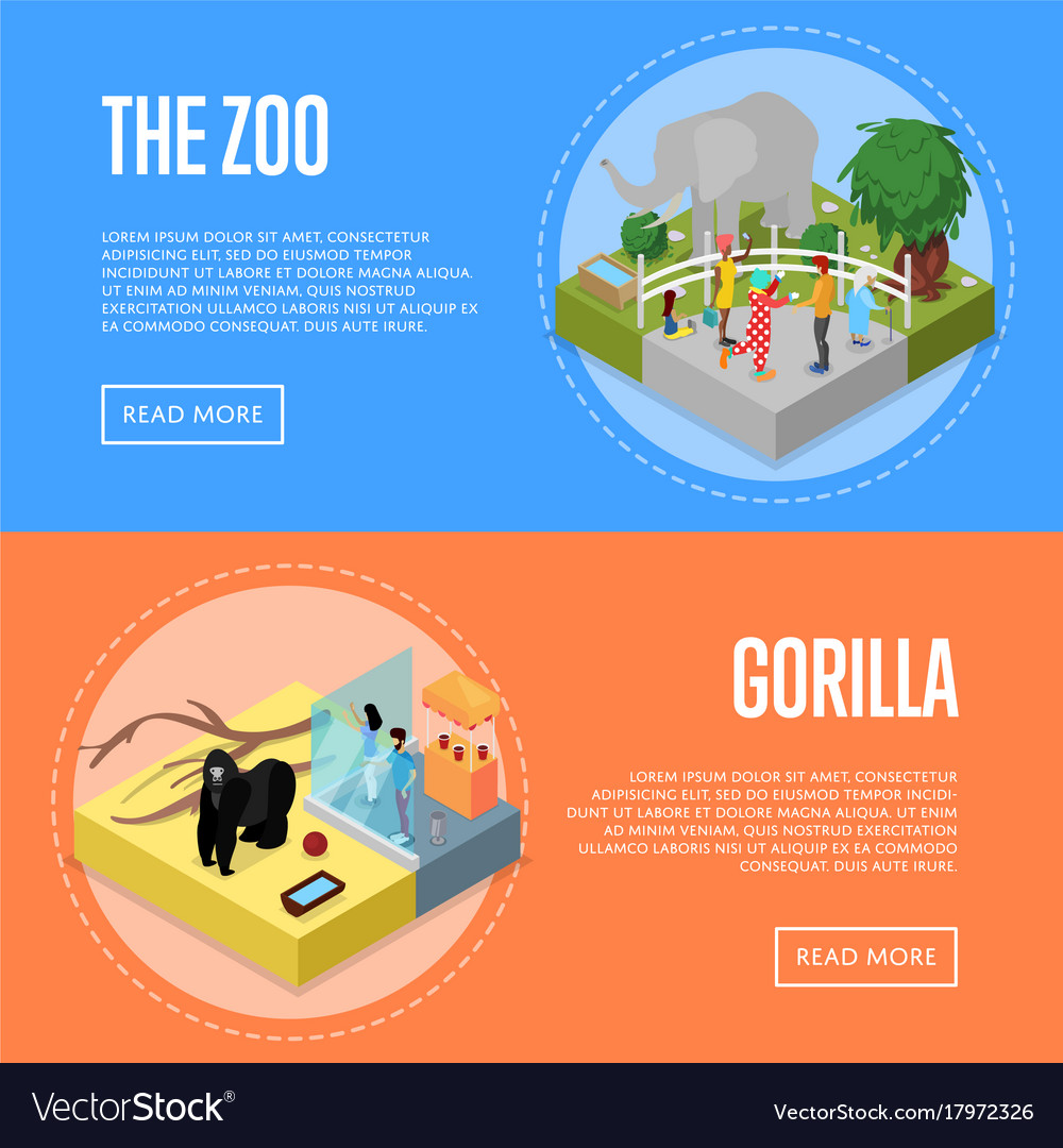 Public zoo isometric 3d posters set Royalty Free Vector