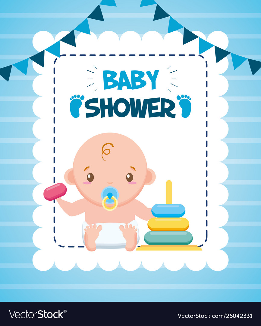 Cute Boy With Rattle Baby Shower Card Royalty Free Vector