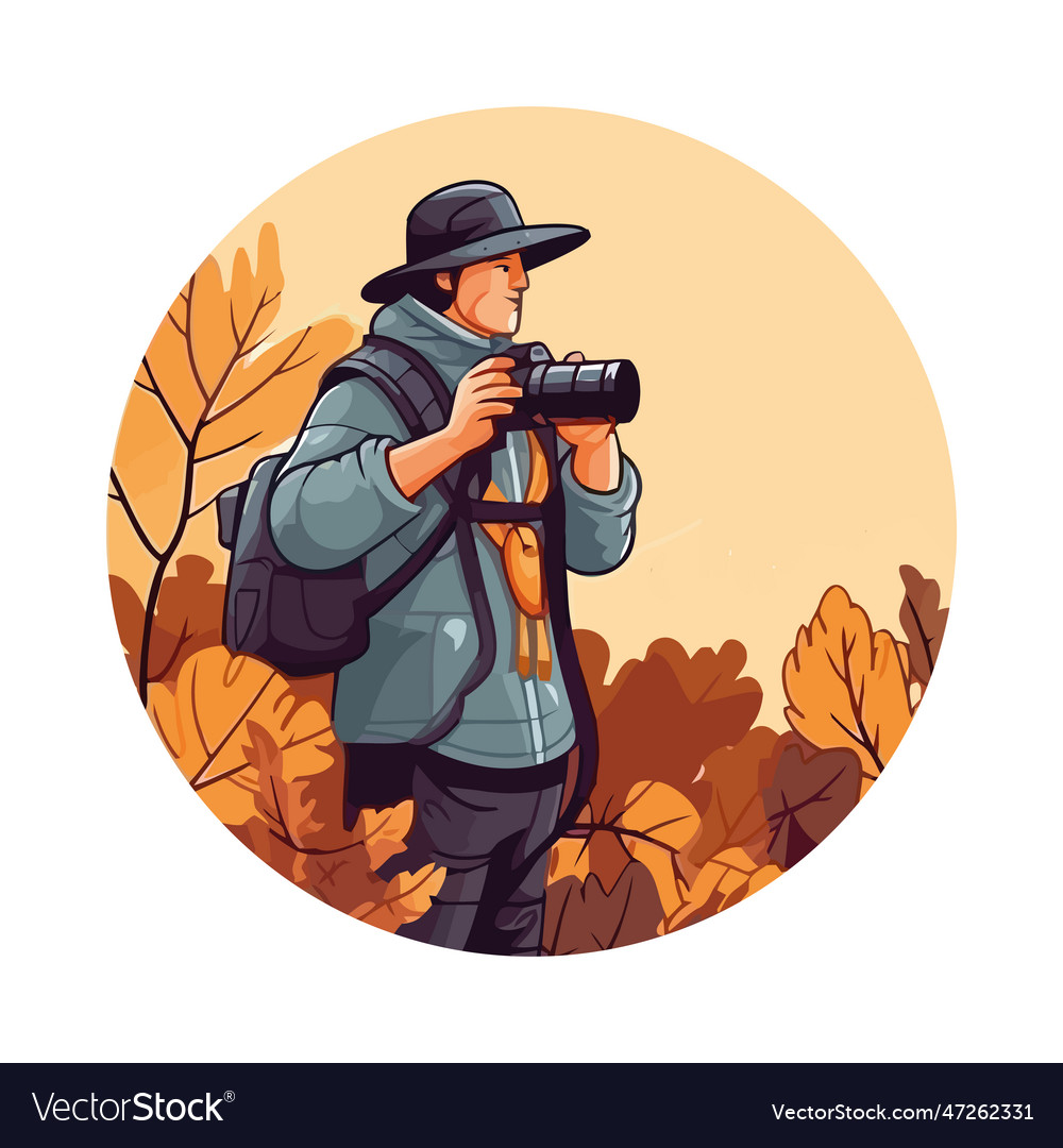 One person hiking with backpack and camera