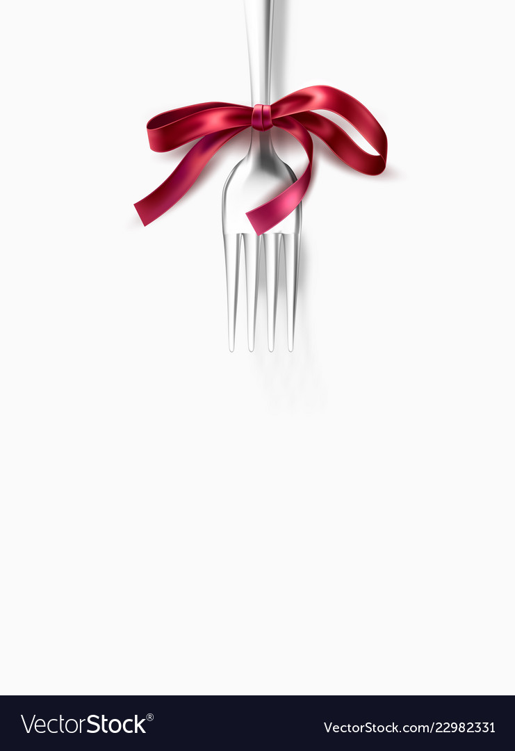 Silver fork with ribbon bow festive dinner Vector Image