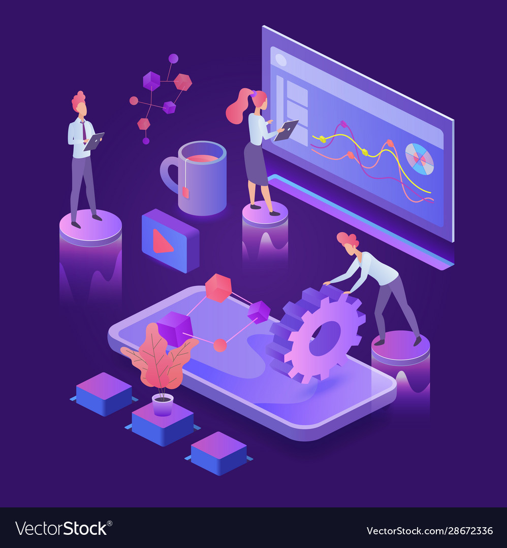 Creative process dark neon isometric Royalty Free Vector