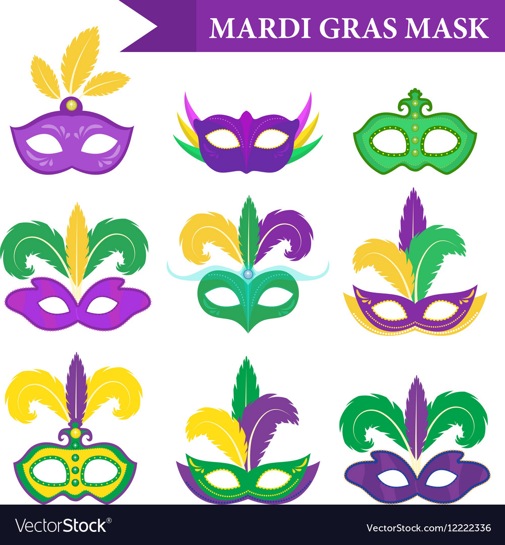 Download Mardi Gras Mask Set Design Element Flat Style Vector Image