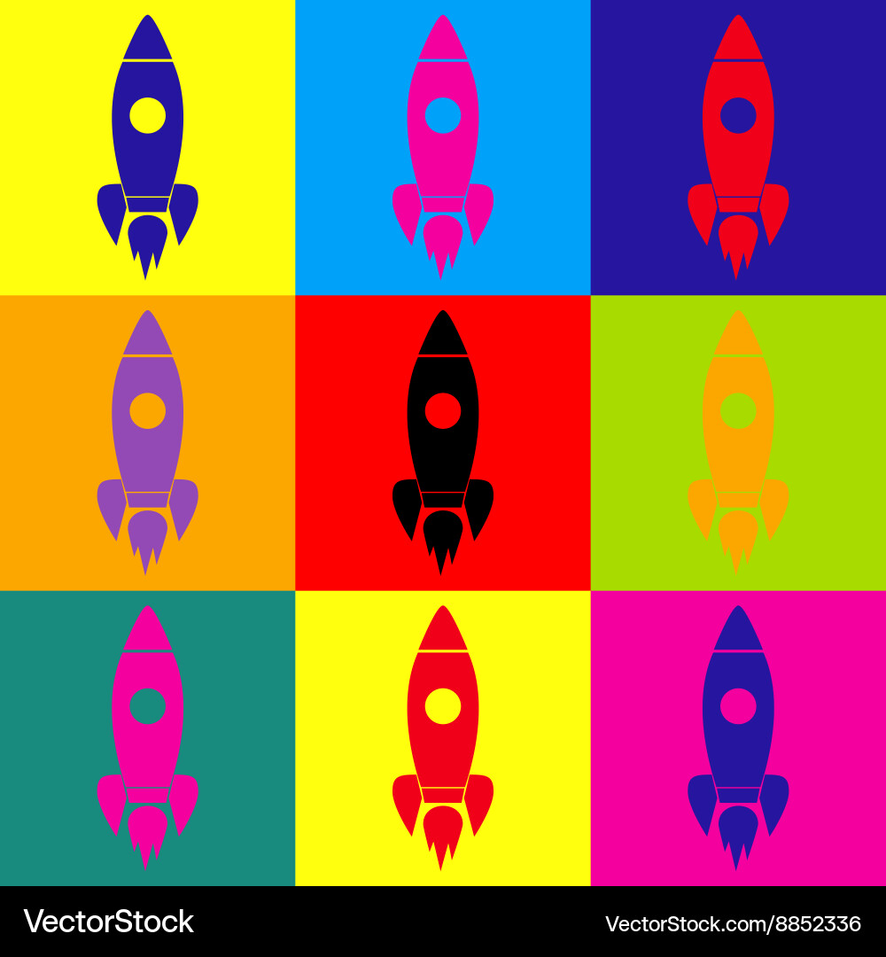 Rocket sign Pop-art style icons set Royalty Free Vector