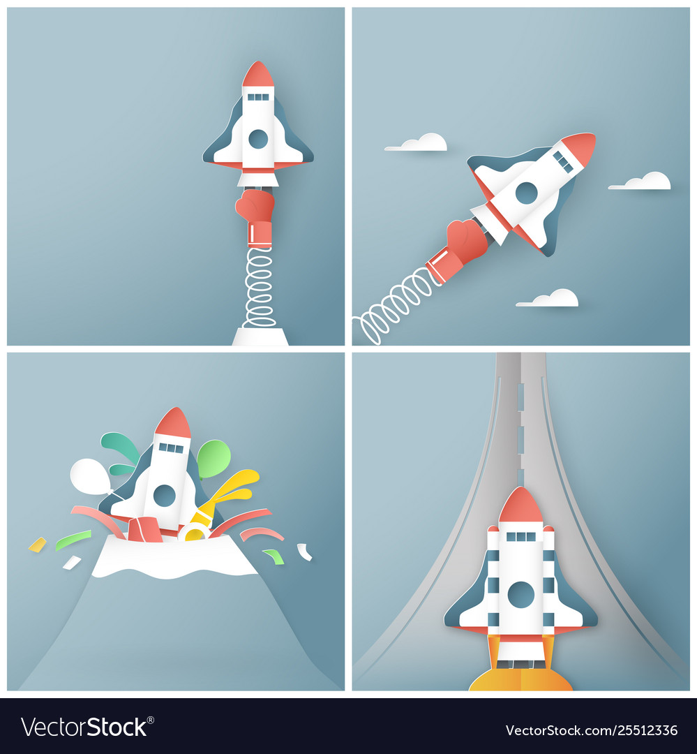 With start up concept in paper cut craft Vector Image