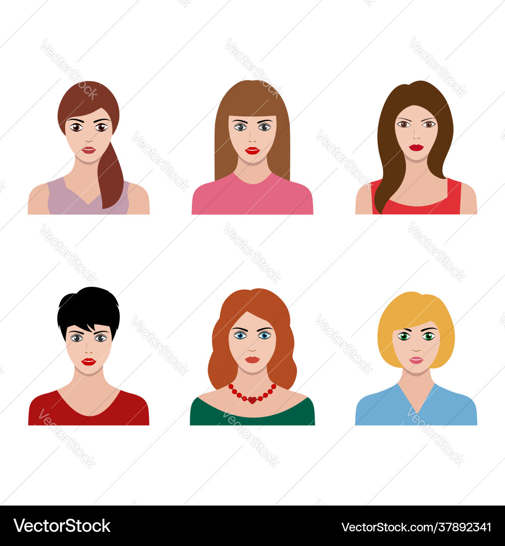 Avatar female profile icon set Royalty Free Vector Image