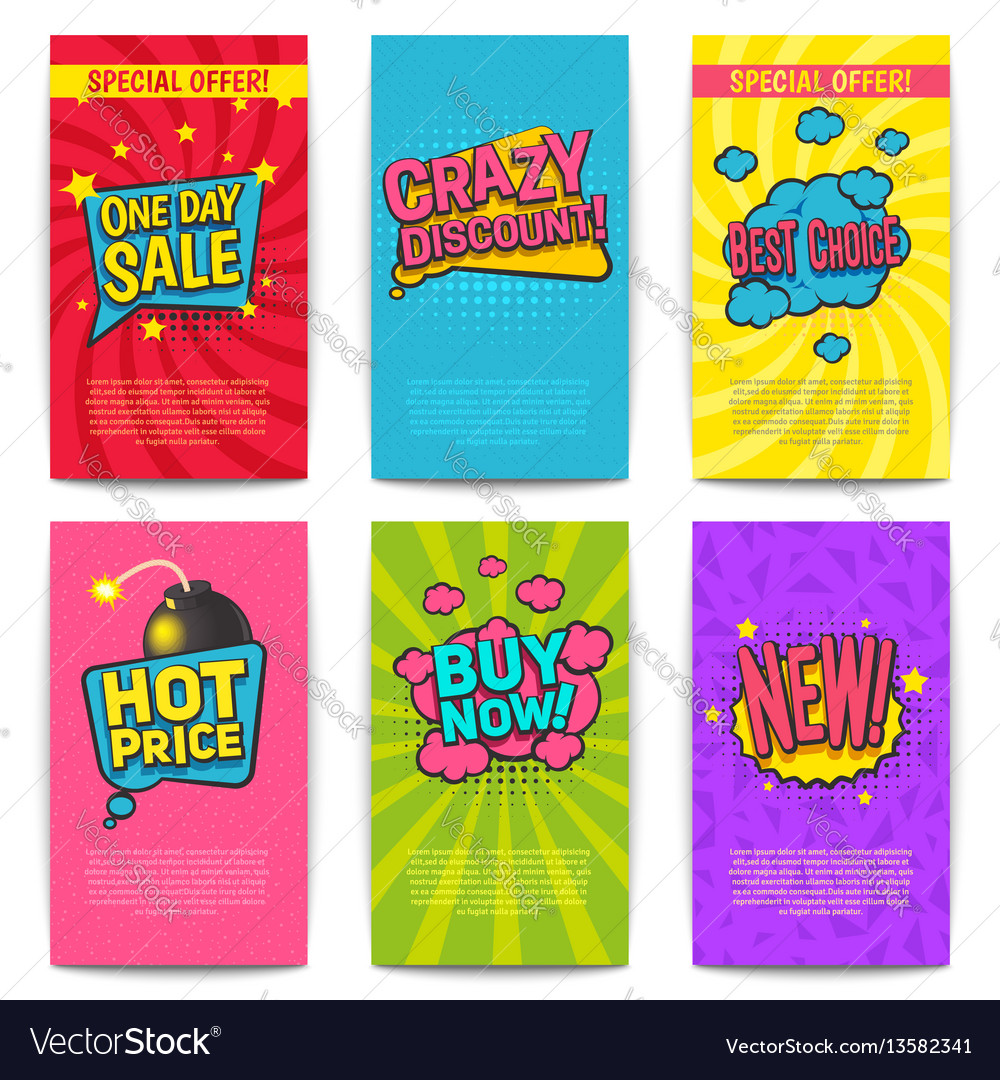 Discount Comic Posters Royalty Free Vector Image
