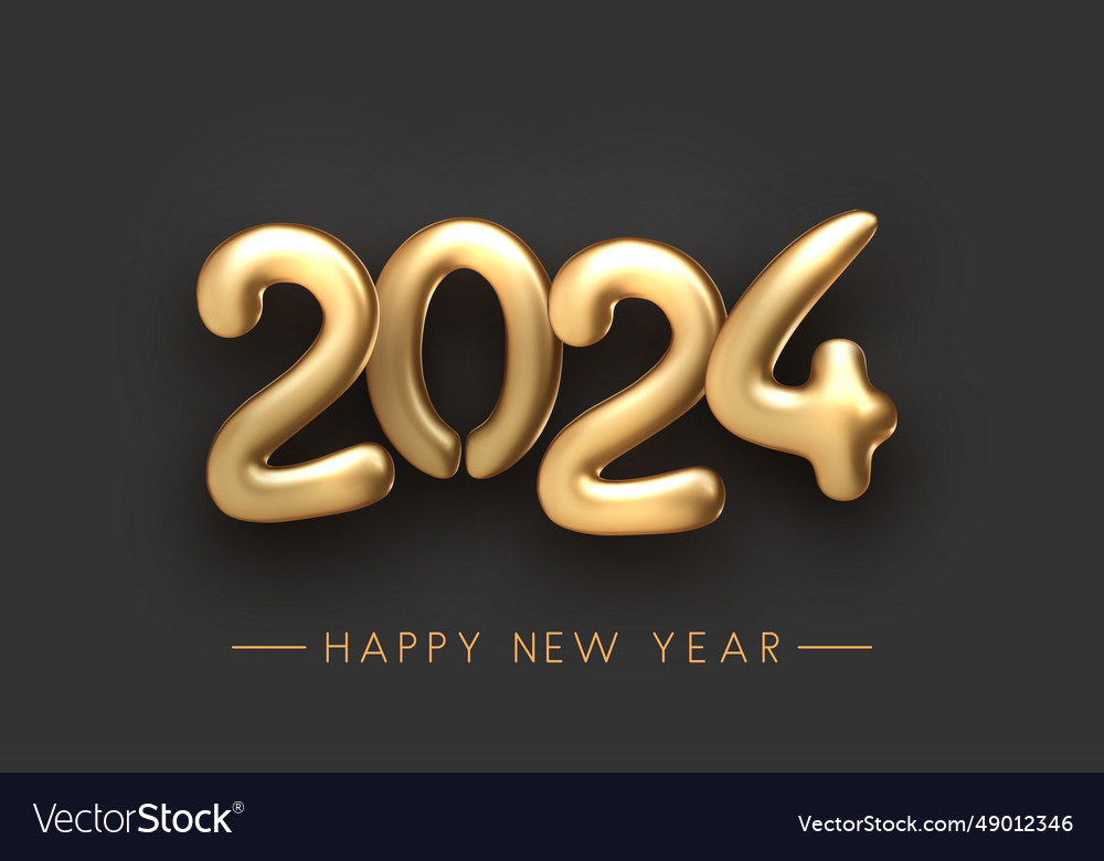 Happy new 2024 year golden foil shiny helium Vector Image