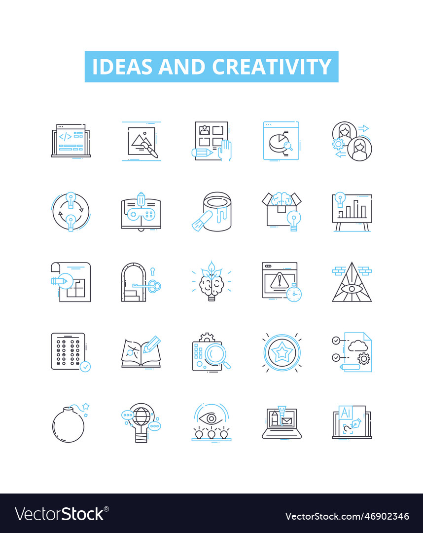 Ideas and creativity line icons set Royalty Free Vector