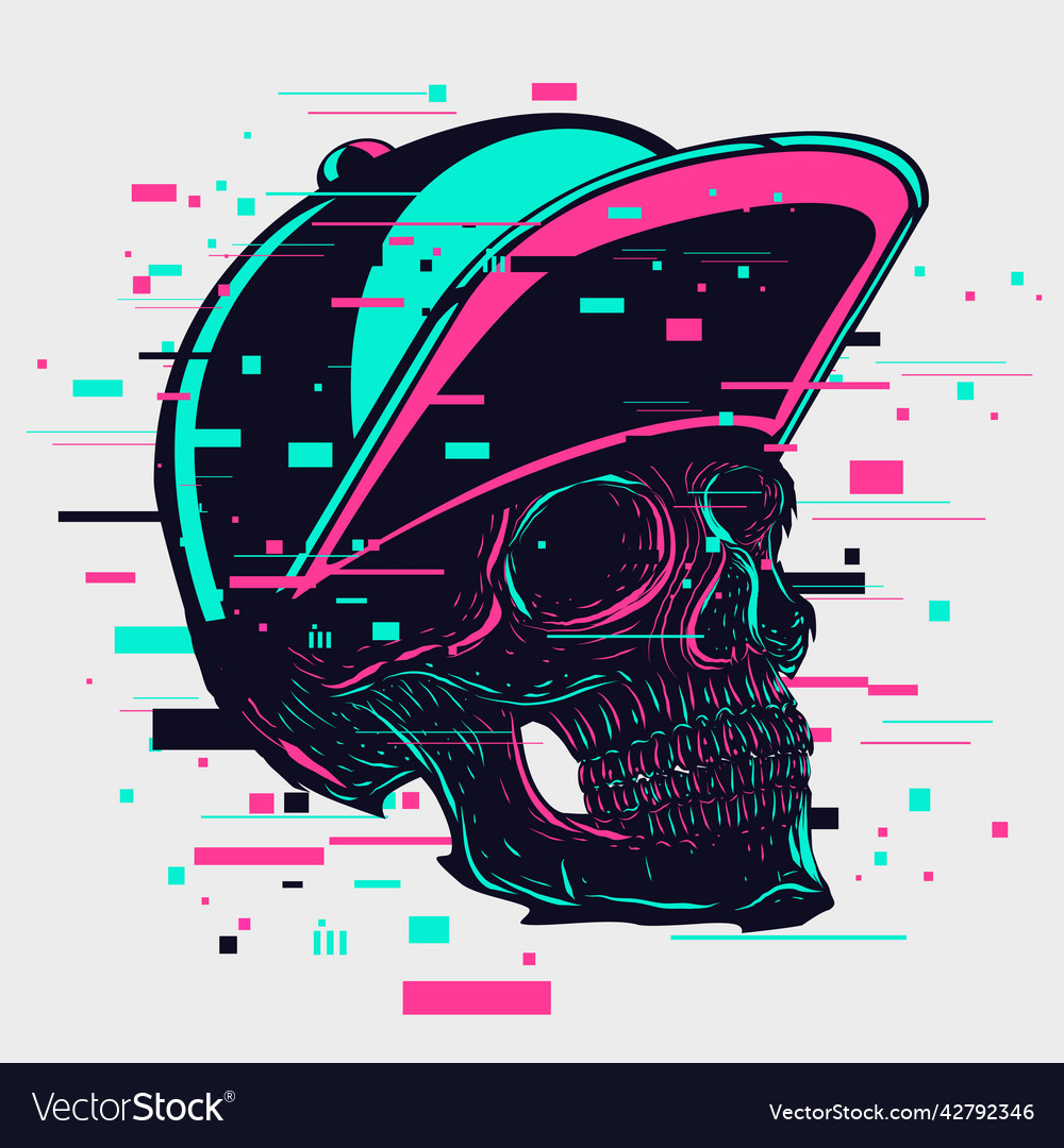 Rap head glitch style hip vector image Rap head glitch style hip