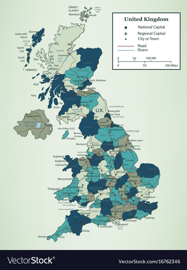 United kingdom map with selectable territories Vector Image