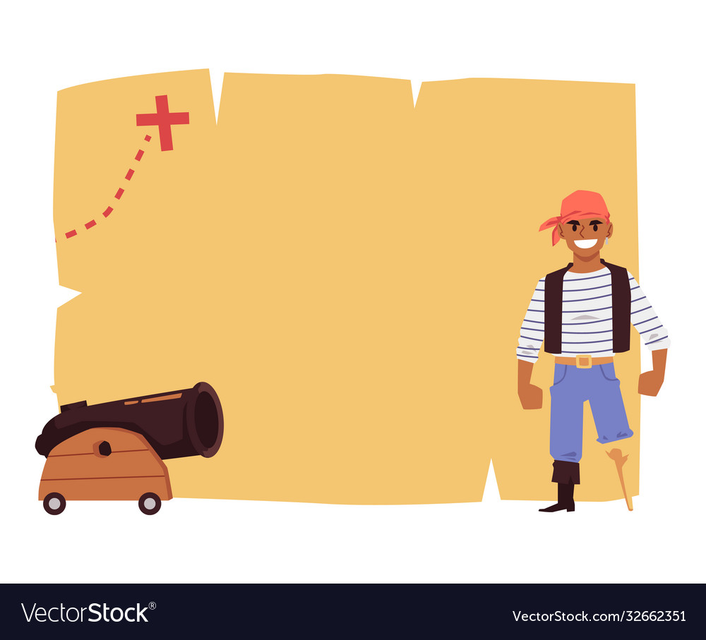 blank treasure map template with cartoon pirate vector image