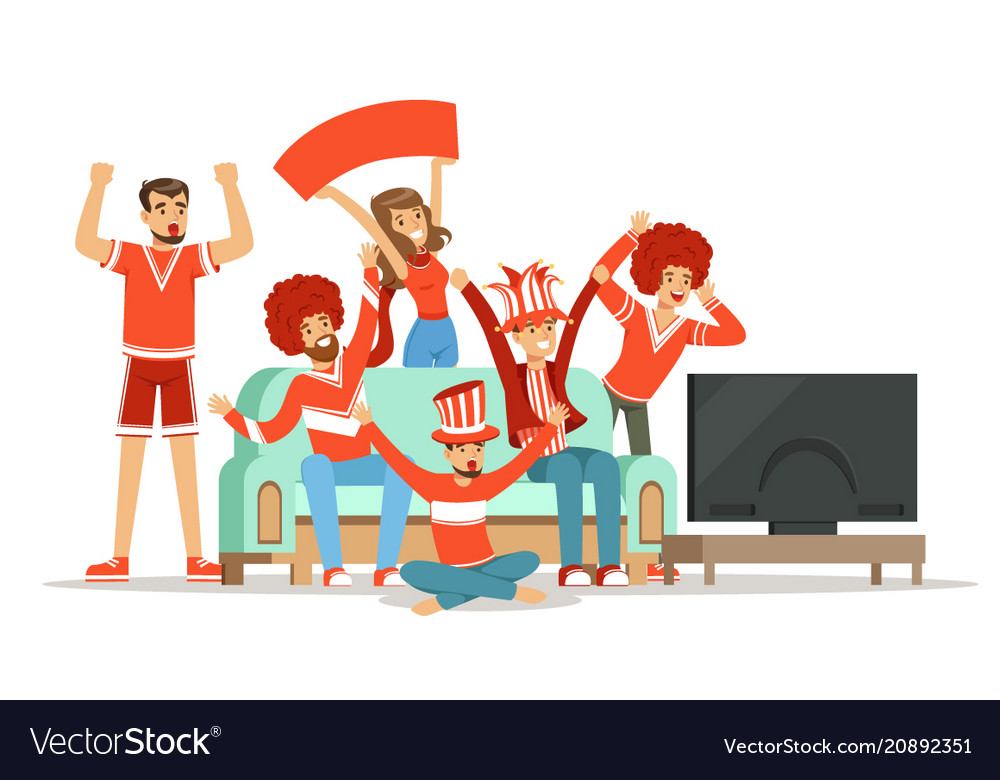 Group friends watching sports on tv and Royalty Free Vector