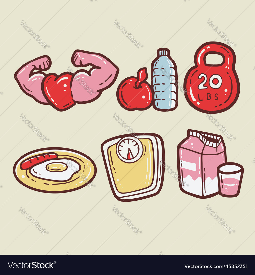 Hand Drawn Doodle Icon With Healthy Life Style Vector Image 6390