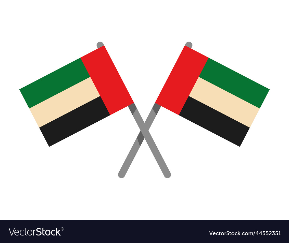 Uae flags in poles crossed Royalty Free Vector Image