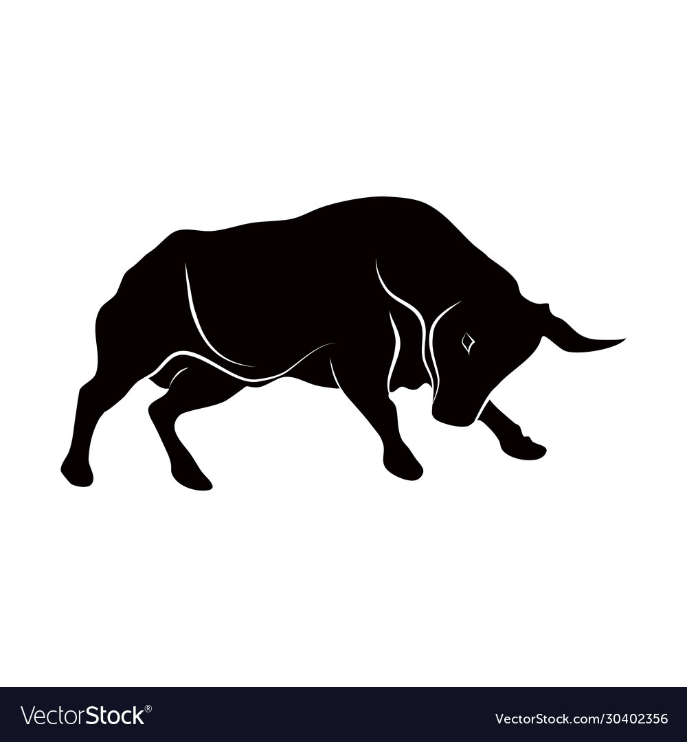 Bull silhouette ready to attack logo Royalty Free Vector