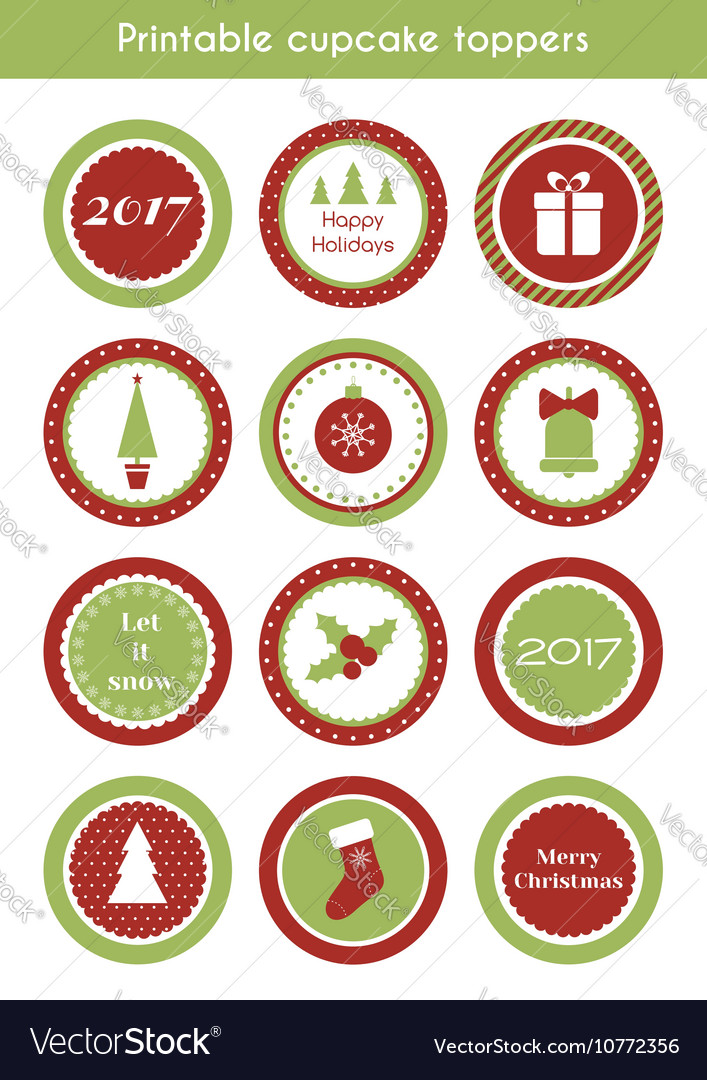 Christmas printable stickers cupcake toppers Vector Image