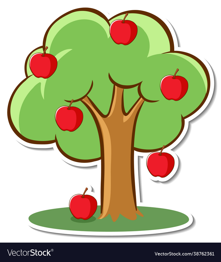 An apple tree sticker on white background Vector Image