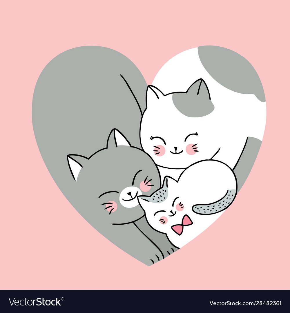 Cartoon cute valentines day family cats Royalty Free Vector