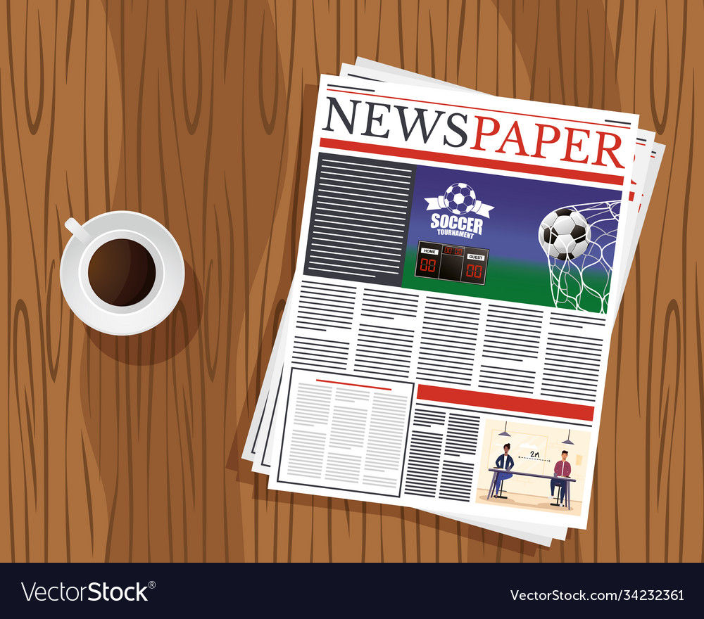 News Paper Communication And Coffee Cup In Wooden Vector Image