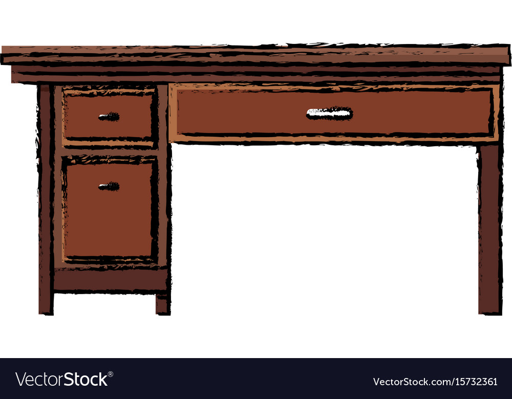 Office Desk Wooden Drawer Handle Furniture Vector Image