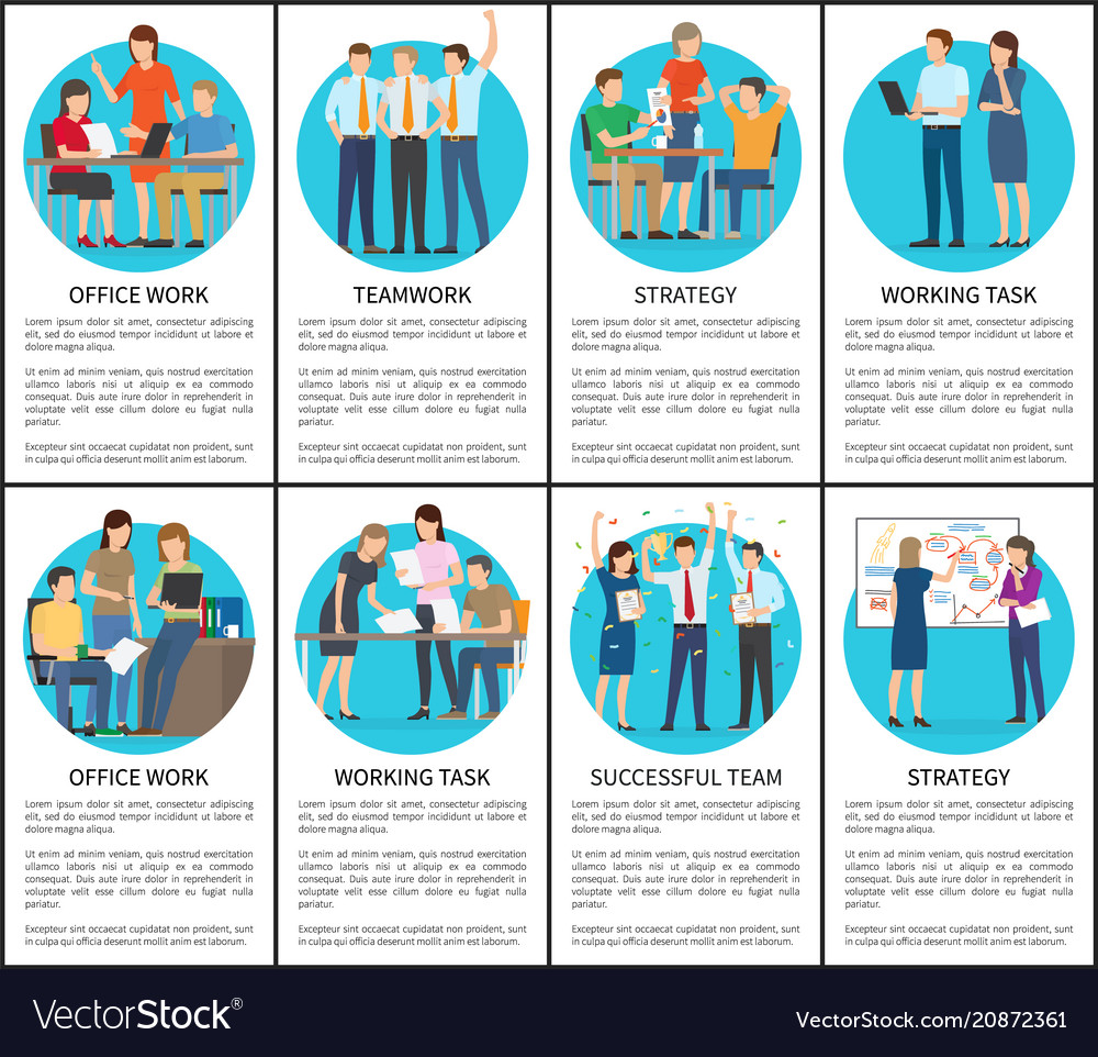 Office work and teamwork set Royalty Free Vector Image