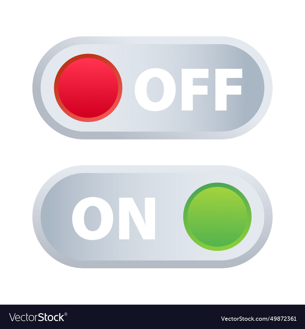 On and off toggle switch buttons green red Vector Image