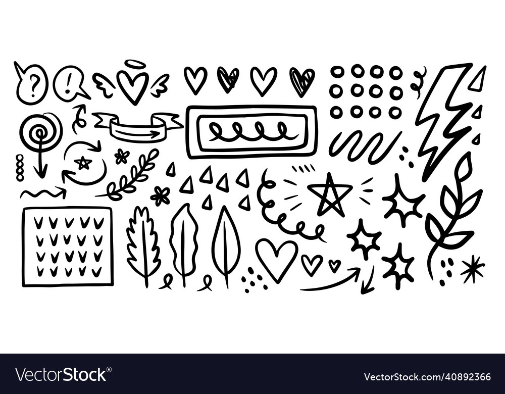 A collection of black doodle lines and abstract Vector Image