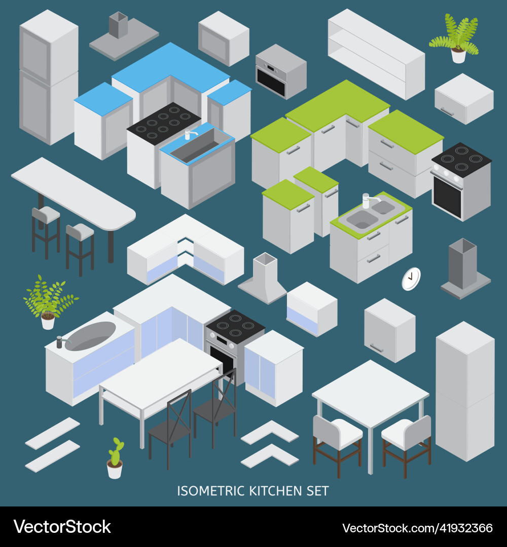 Isometric kitchen elements set Royalty Free Vector Image