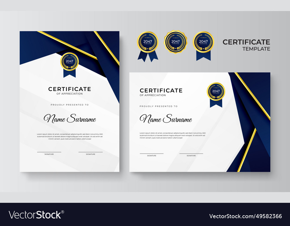 Modern blue and gold certificate template design Vector Image