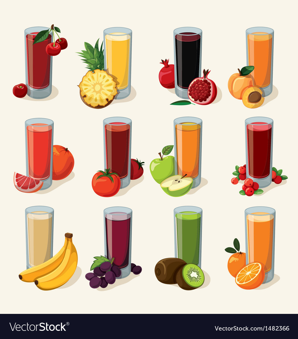 Set tasty fresh squeezed juices Royalty Free Vector Image