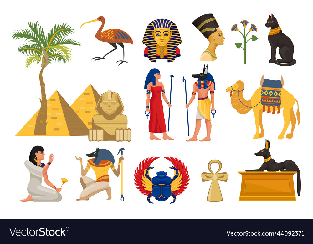 Ancient egypt symbols with deity pyramid camel Vector Image