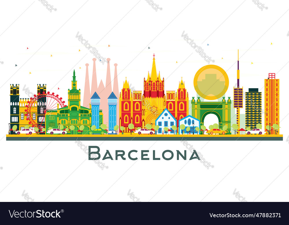 Barcelona spain city skyline with color buildings Vector Image