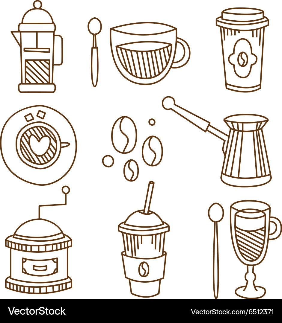 Coffee Elements Handdrawn Set Royalty Free Vector Image