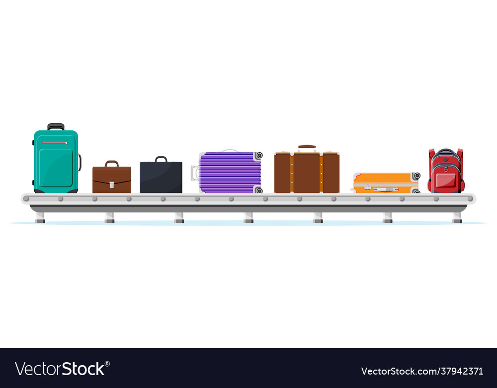 Conveyor belt with passenger luggage baggage claim vector image Conveyor belt with passenger luggage baggage claim