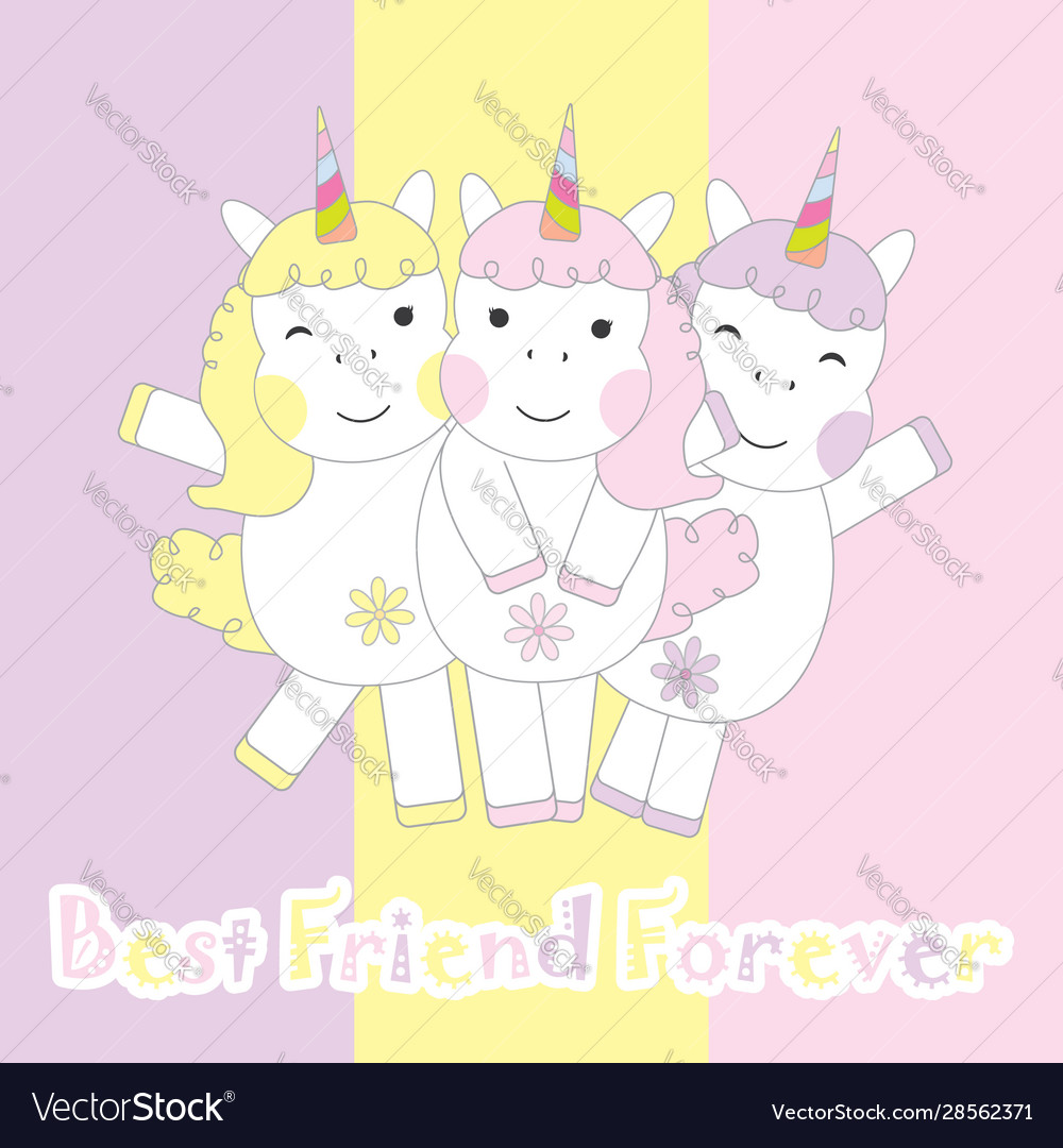 Friendship day card with cute three unicorns Vector Image