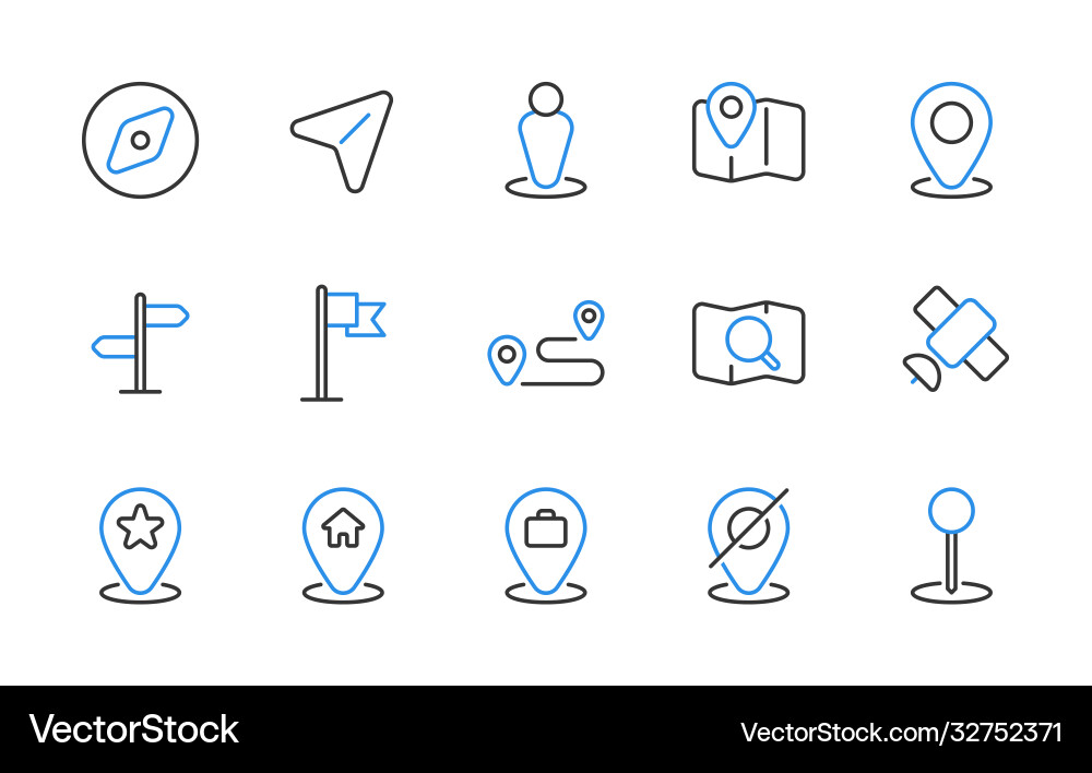 Set maps and location line icons Royalty Free Vector Image