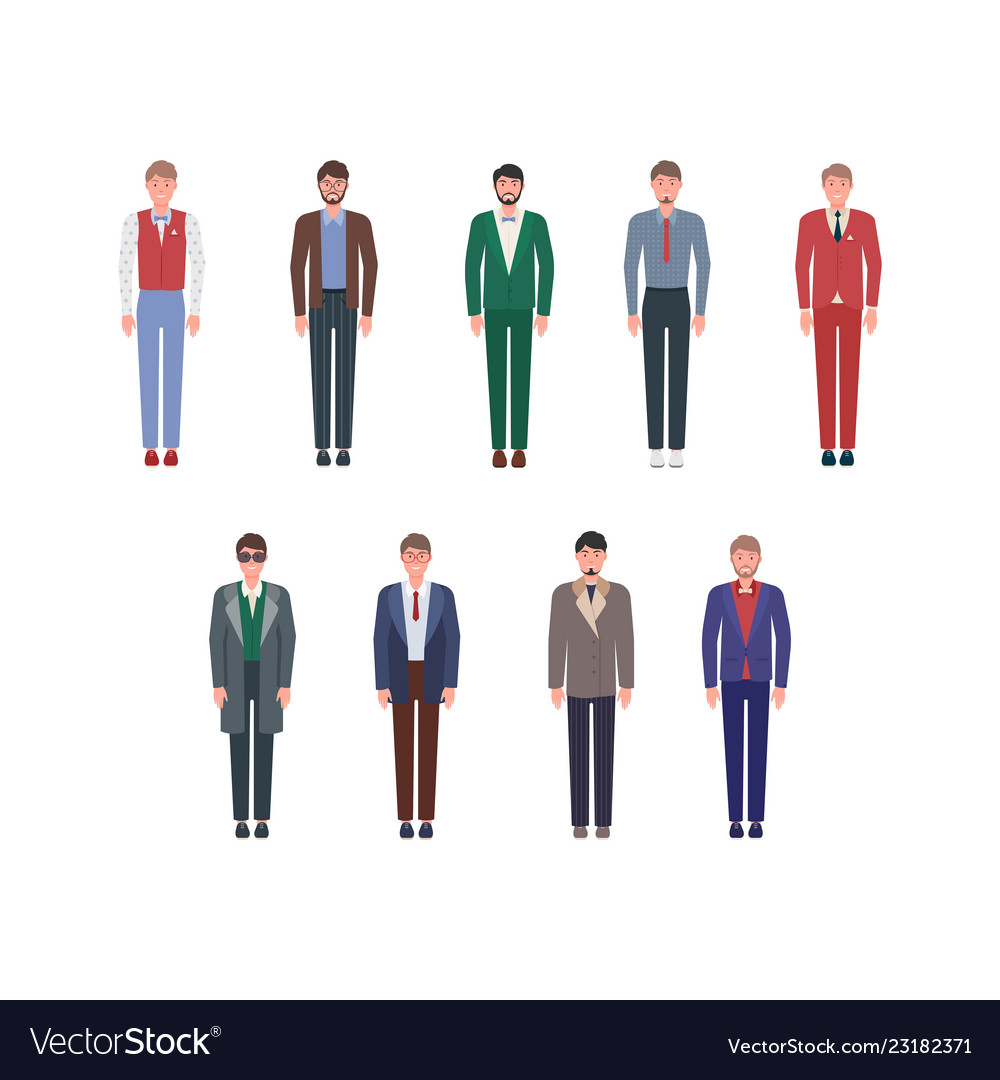 Set Of Handsome Young Men In Classic Elegant Vector Image