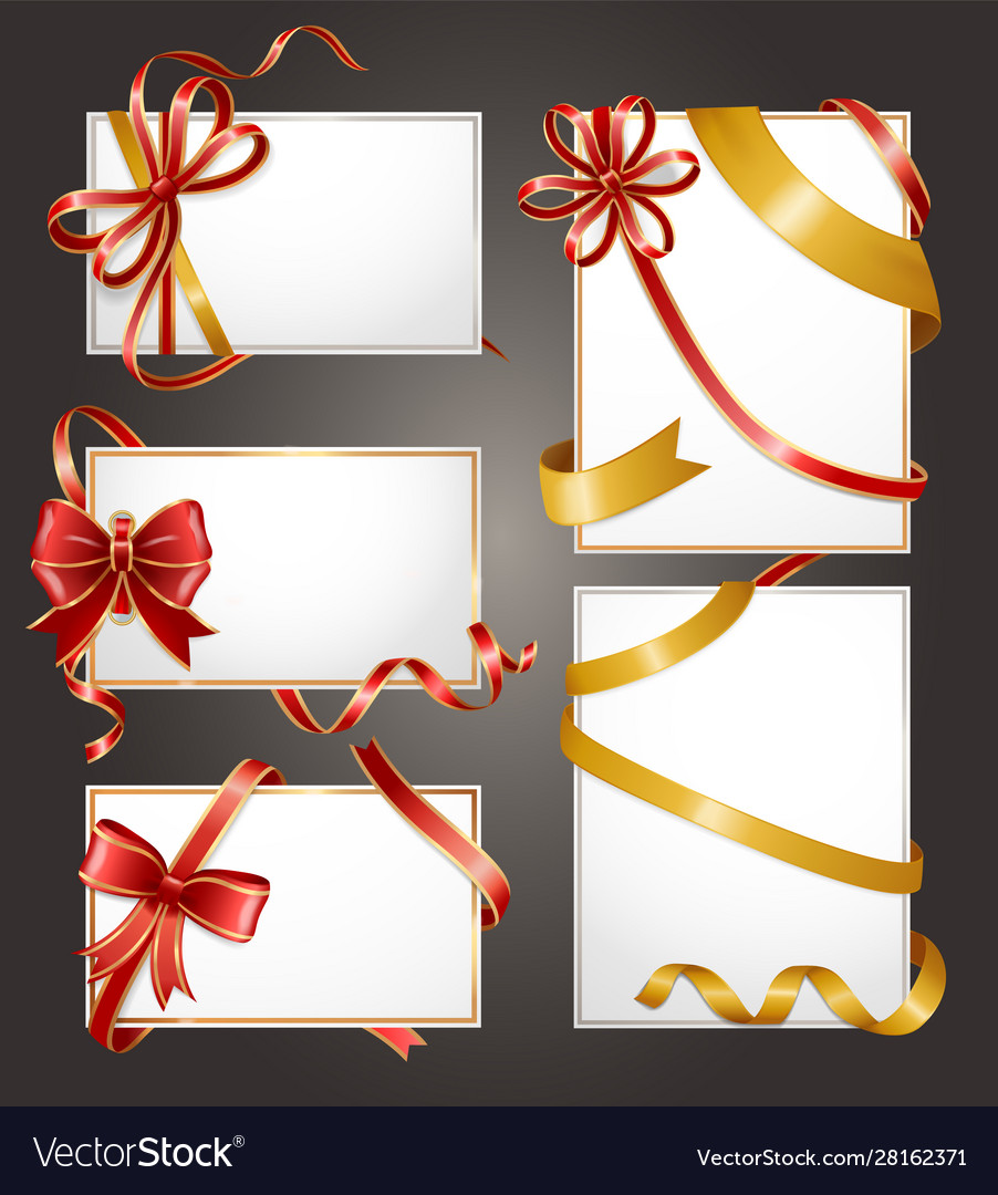 Vouchers or gift cards blank icons with ribbons