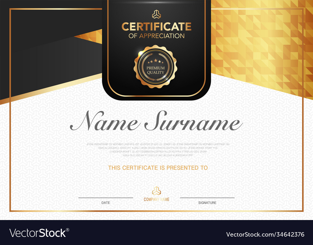 Certificate template black and gold luxury style Vector Image