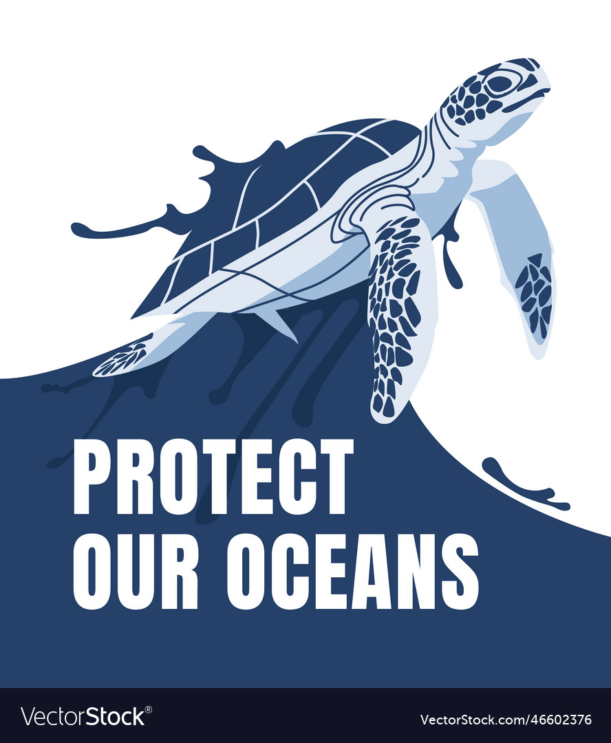 Ocean protection poster concept a sea turtle Vector Image