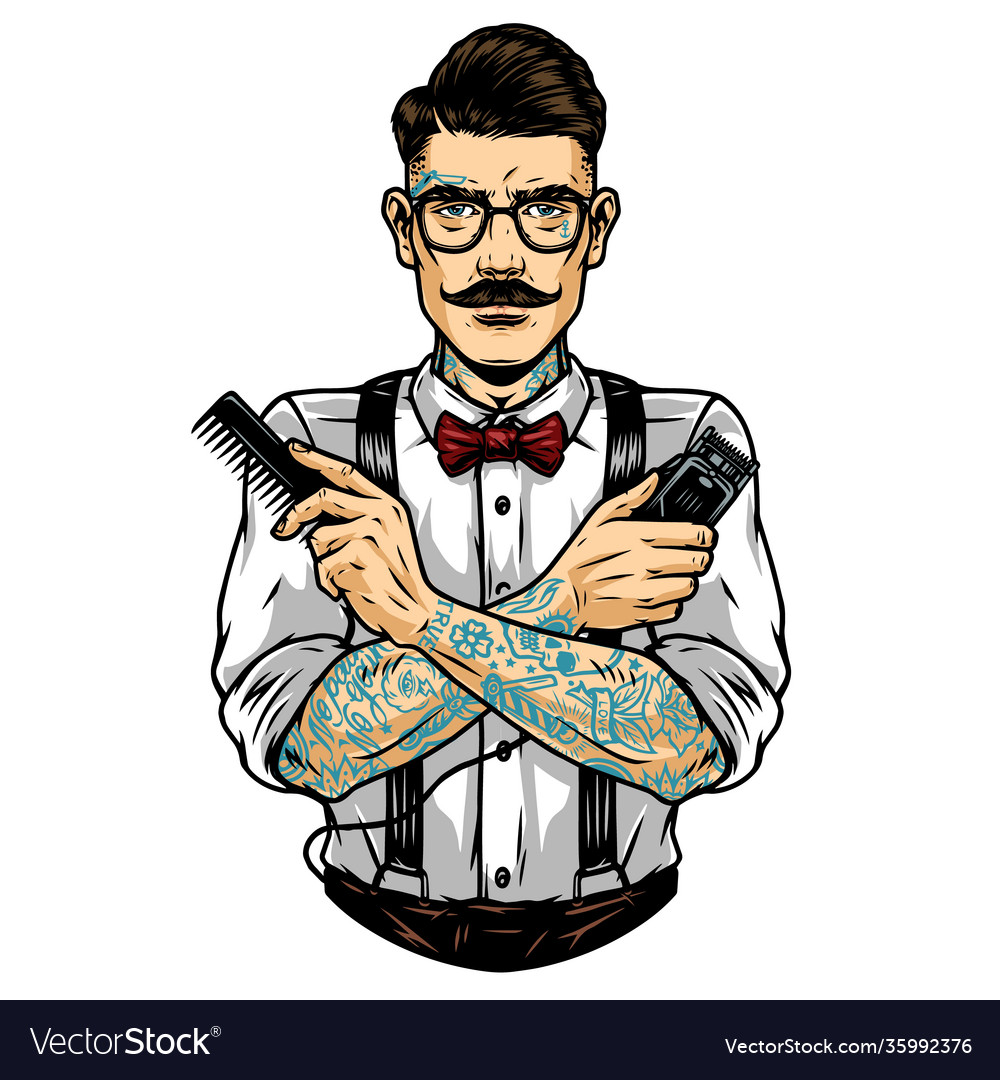 Stylish mustached barber in glasses Royalty Free Vector